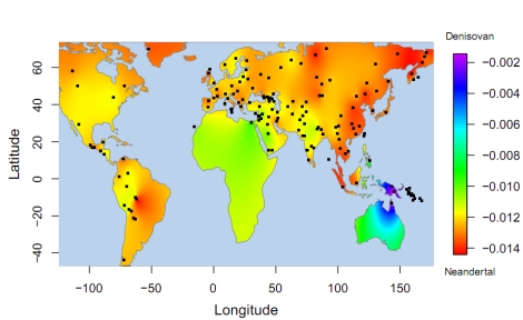 Lokasi populasi dengan materi genetik dari Denisovan